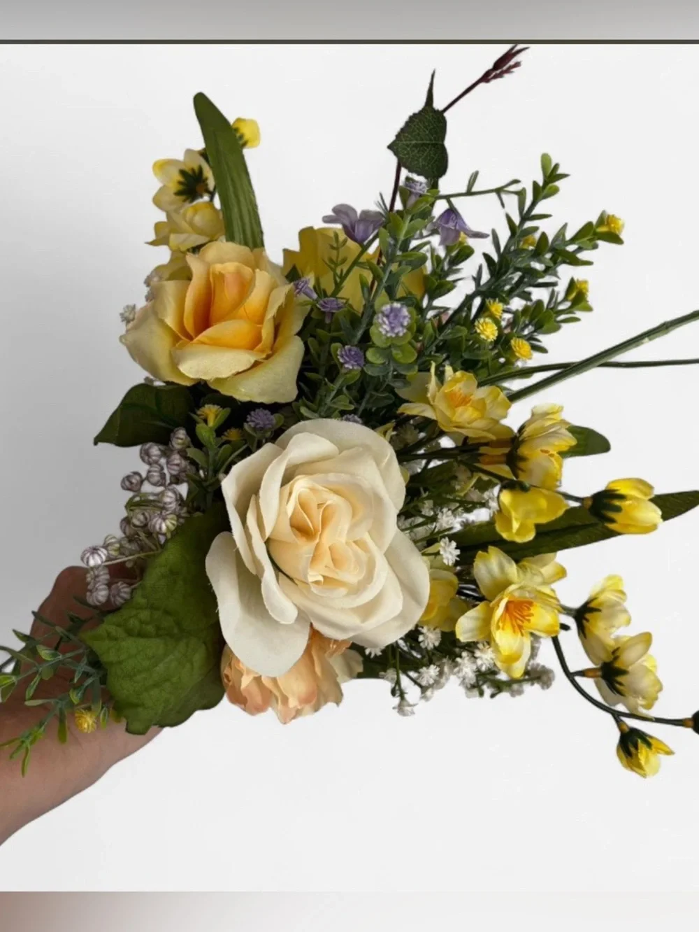 Yellow and Cream Faux Floral Centerpiece in Metal Planter